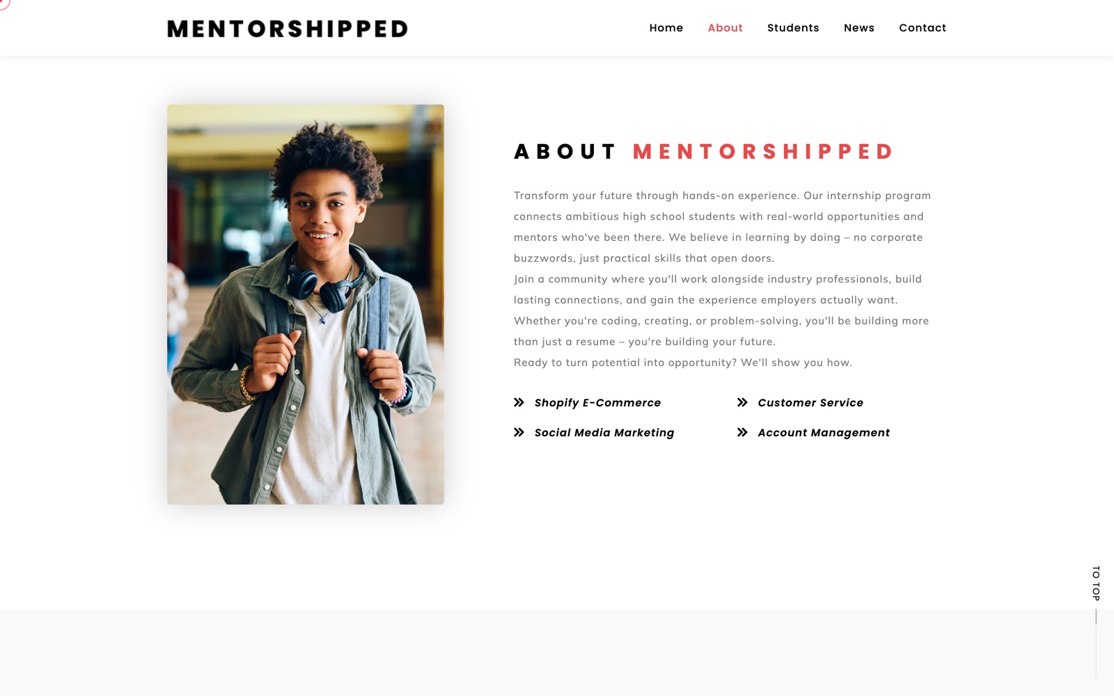 About MentorShipped — mission copy and skill tracks from Shopify e-commerce to account management