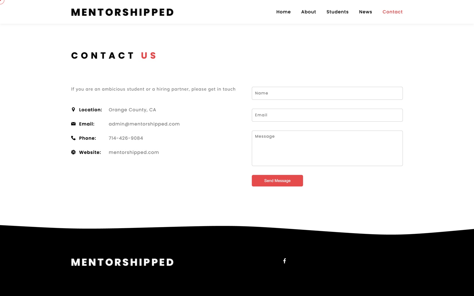 Contact Us — form for students and hiring partners, Orange County, CA
