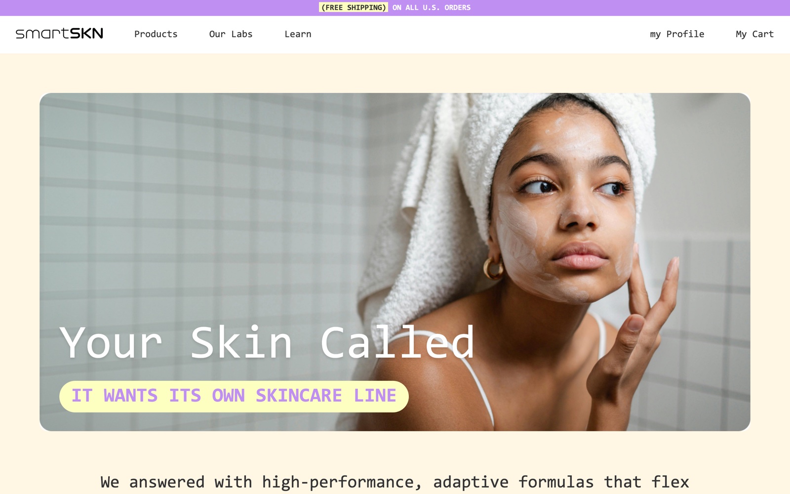 smartskn.com homepage — 'Your Skin Called. It Wants Its Own Skincare Line.'