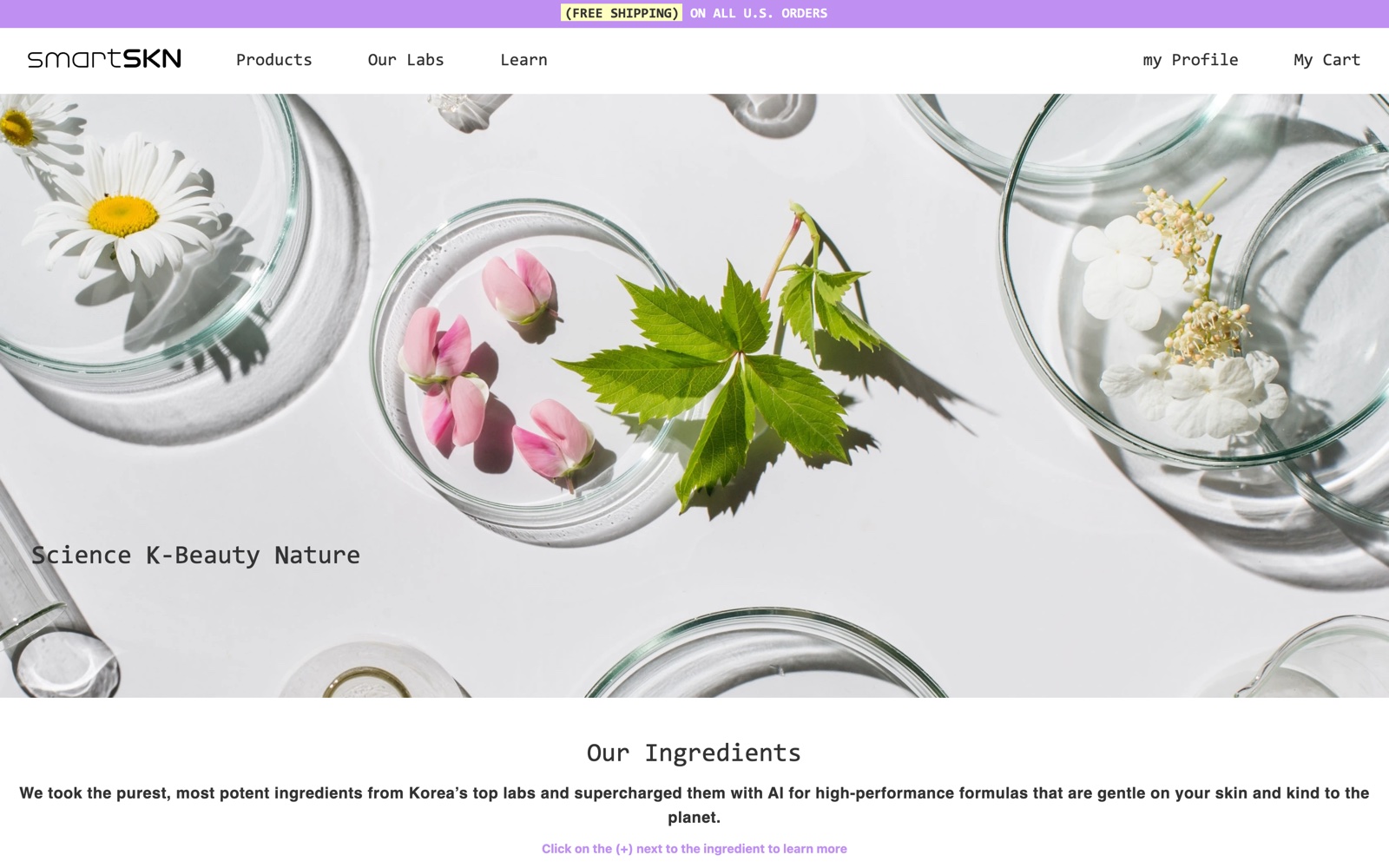 Ingredients index — botanicals in petri dishes, 'Science K-Beauty Nature'