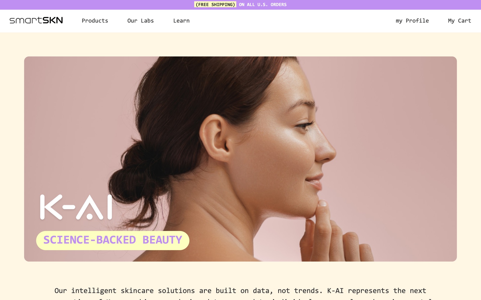 K-AI page — 'Science-Backed Beauty' portrait hero